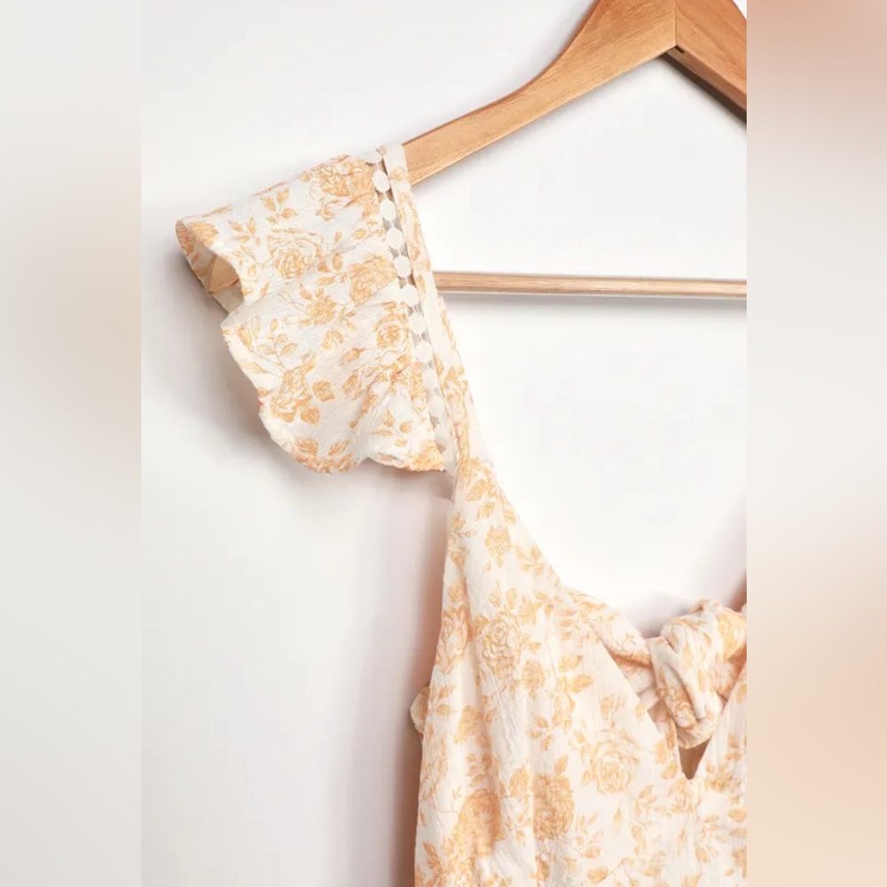 MinkPink Revolve 100% Cotton Floral Print Tie Up Ruffle Mini Dress (Large) - Picture 8 of 8